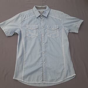 BKE Buckle Shirt Mens M Blue Short Sleeve Western Standard Fit Pearl Snap